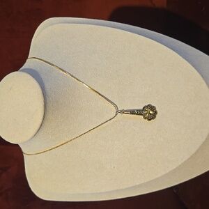 Vintage Damascene Gold Tone and Black Pendant Necklace